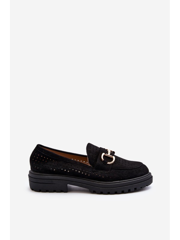 Women's Black Cutout Loafers with Embellishment Talesse