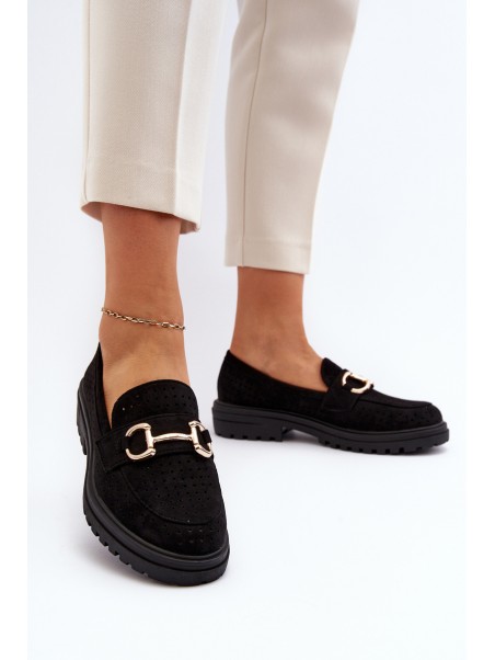 Women's Black Cutout Loafers with Embellishment Talesse