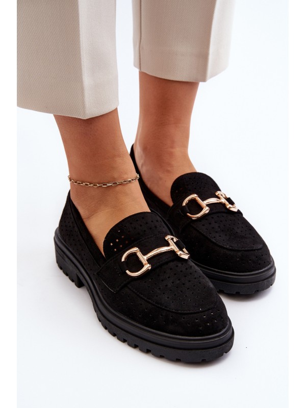 Women's Black Cutout Loafers with Embellishment Talesse