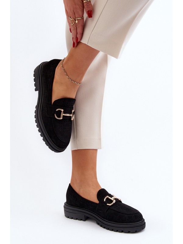Women's Black Cutout Loafers with Embellishment Talesse