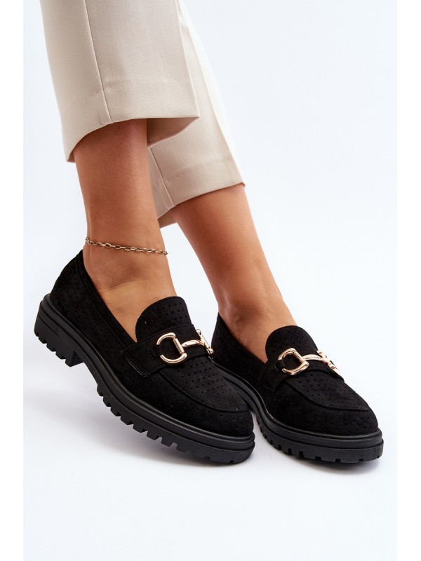 Women's Black Cutout Loafers with Embellishment Talesse