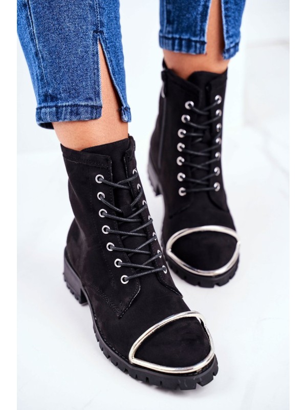 Women's Boots Lu Boo Black Suede Workers with Steel Frame Jacksy