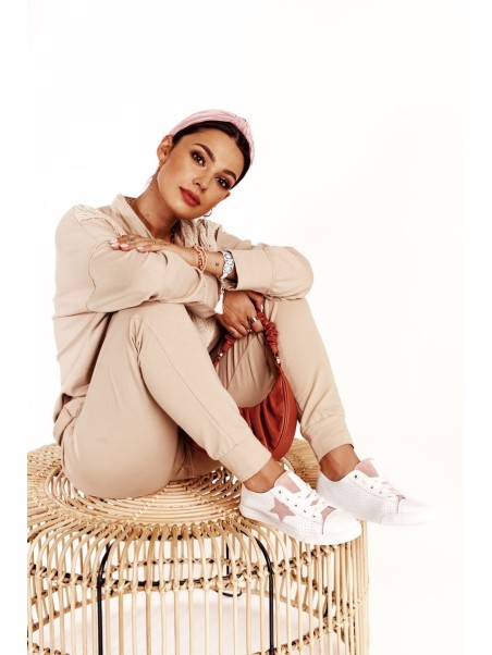 Women's Leather Sneakers With A Star BIG STAR DD274691 White-Pink