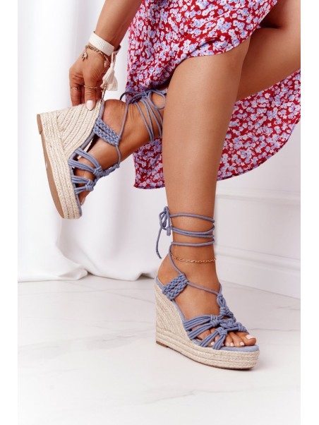 Lace-up Wedge Sandals With Braids Light Blue Run The World