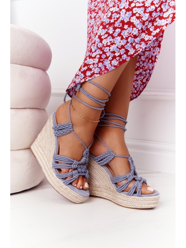 Lace-up Wedge Sandals With Braids Light Blue Run The World