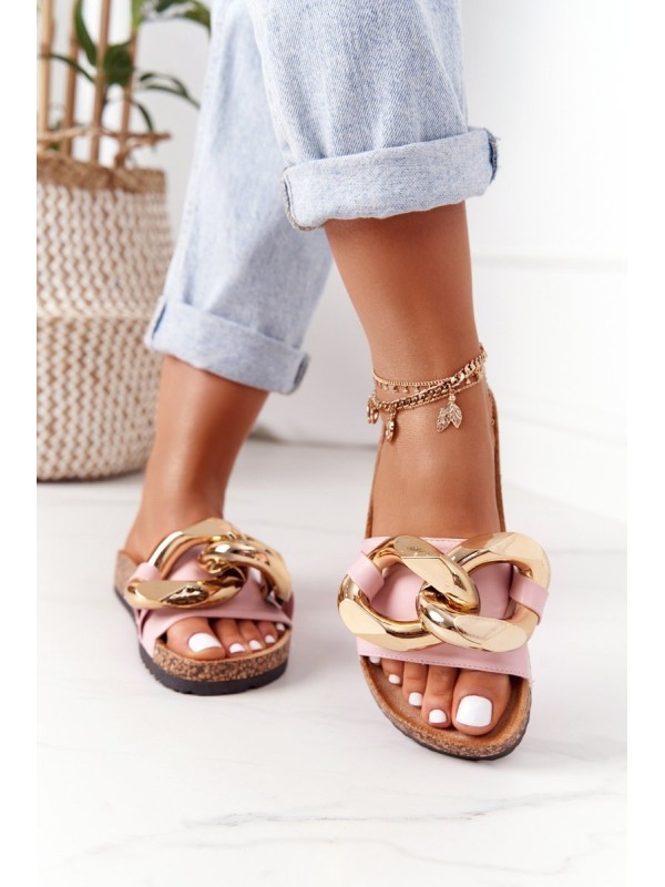 Slippers On The Cork Sole With Chain Pink Last Dance