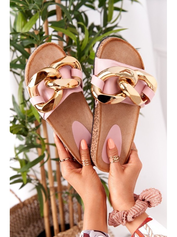 Slippers On The Cork Sole With Chain Pink Last Dance 2