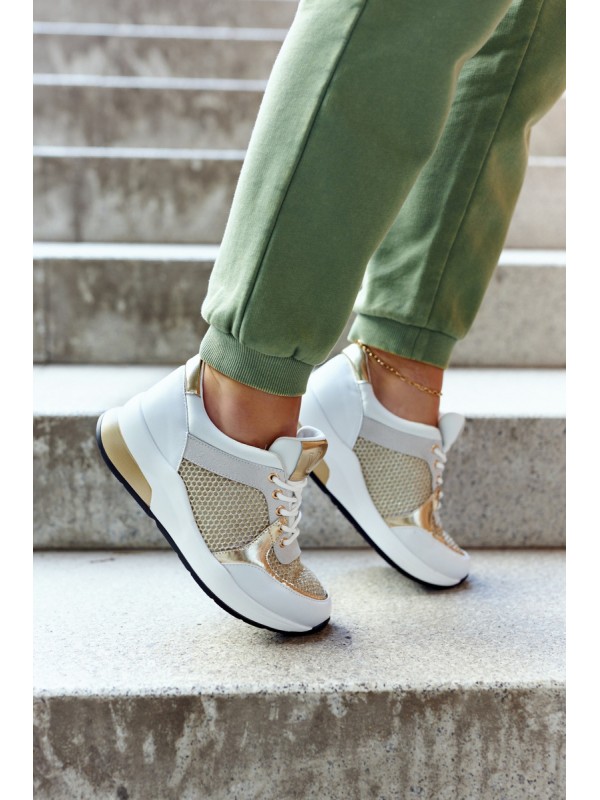 Fashionable Sport Shoes Women's Sneakers White and Gold Danielle
