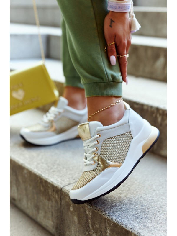Fashionable Sport Shoes Women's Sneakers White and Gold Danielle