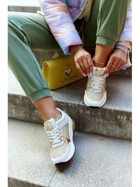 Fashionable Sport Shoes Women's Sneakers White and Gold Danielle
