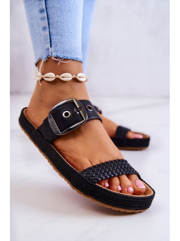 Fashionable slippers with a buckle Big Star JJ274730 Black