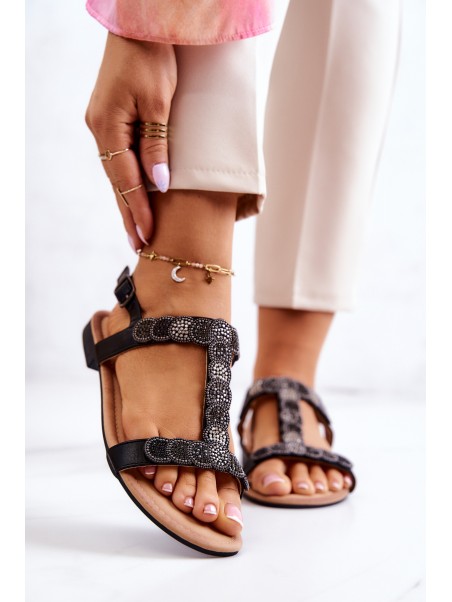 Women's Sandals With Rhinestones Black Julies