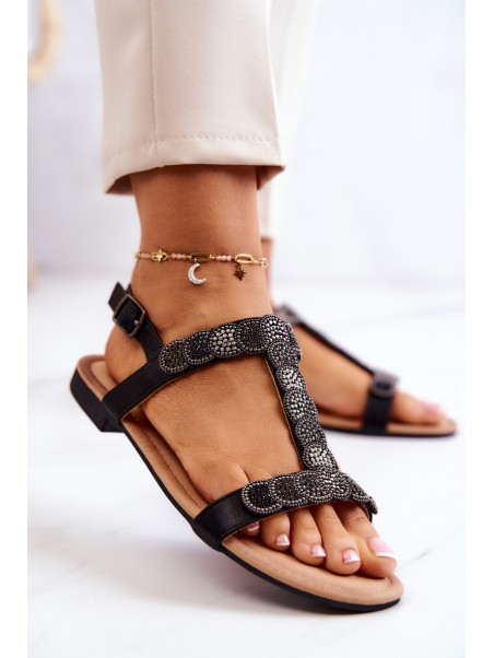 Women's Sandals With Rhinestones Black Julies