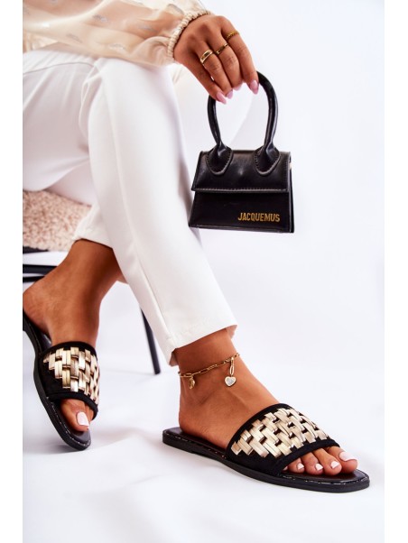 Women's Leather Slippers On A Flat Heel Black Hollis