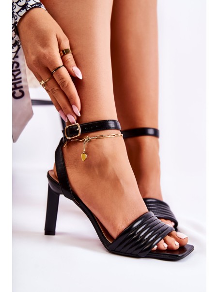 Women's Sandals On High Heel Black Camellia