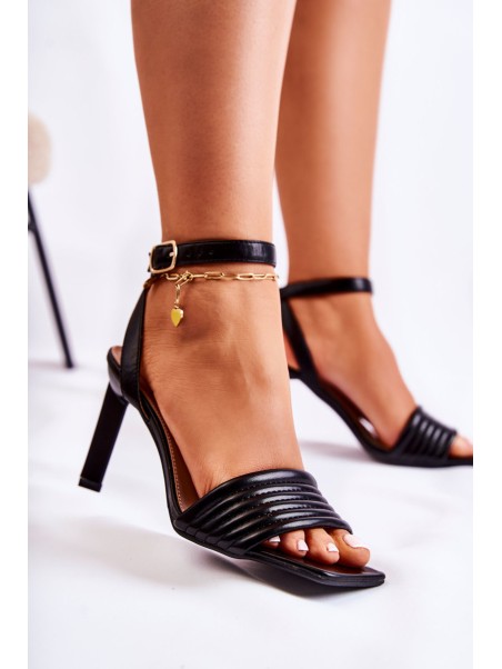 Women's Sandals On High Heel Black Camellia