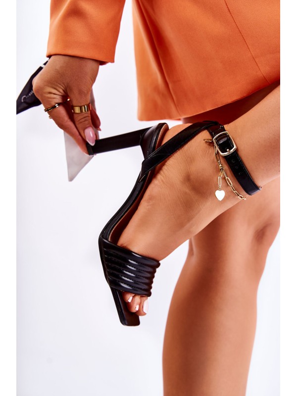 Women's Sandals On High Heel Black Camellia