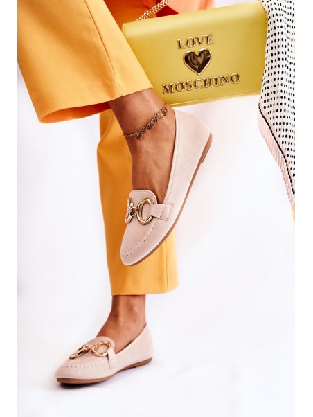 Women's Suede Loafers With Decoration Beige Reality