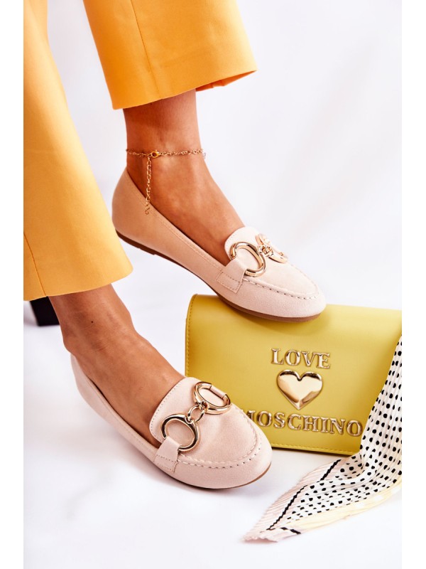 Women's Suede Loafers With Decoration Beige Reality