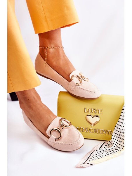 Women's Suede Loafers With Decoration Beige Reality