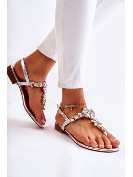 Women's Sandals Flip-flops With Cubic Zirconia Silver Solea