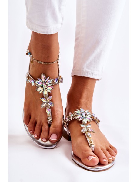 Women's Sandals Flip-flops With Cubic Zirconia Silver Solea