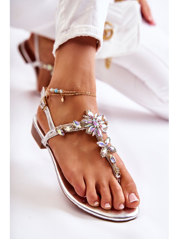 Women's Sandals Flip-flops With Cubic Zirconia Silver Solea