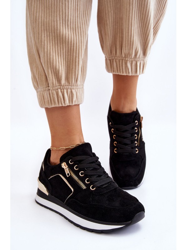 Suede Sport Shoes On A Platform Black Riverside