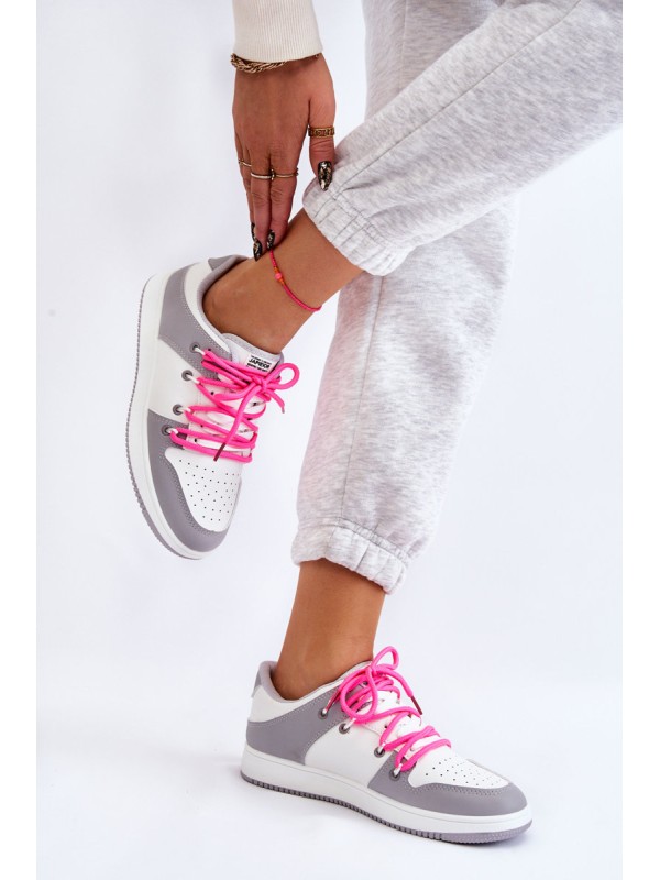 Women's Classic Double Lace Up Trainers White-Grey Jella 2