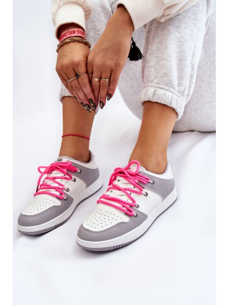Women's Classic Double Lace Up Trainers White-Grey Jella