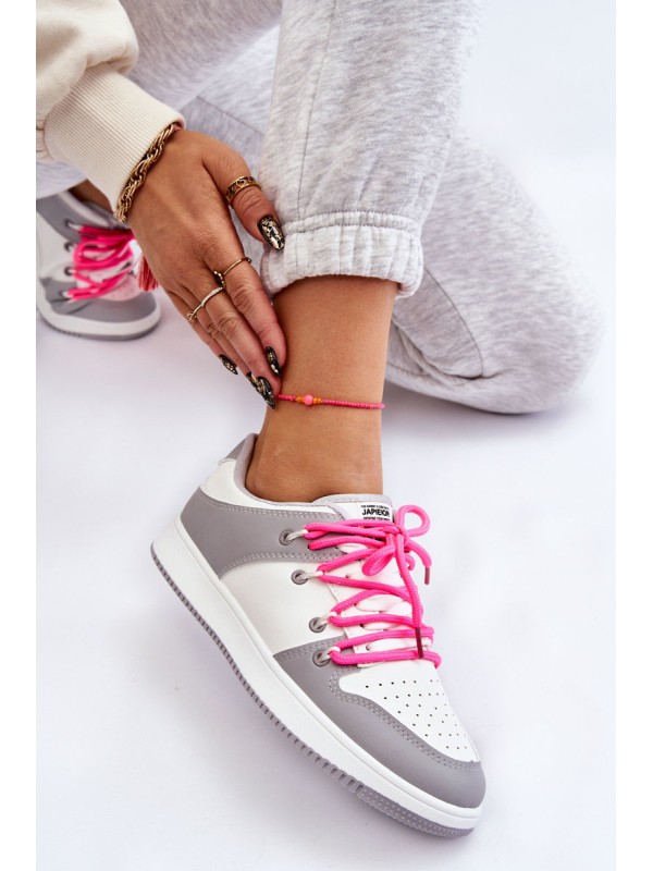 Women's Classic Double Lace Up Trainers White-Grey Jella