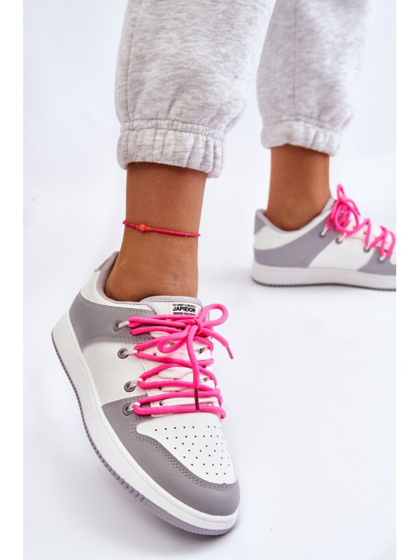 Women's Classic Double Lace Up Trainers White-Grey Jella