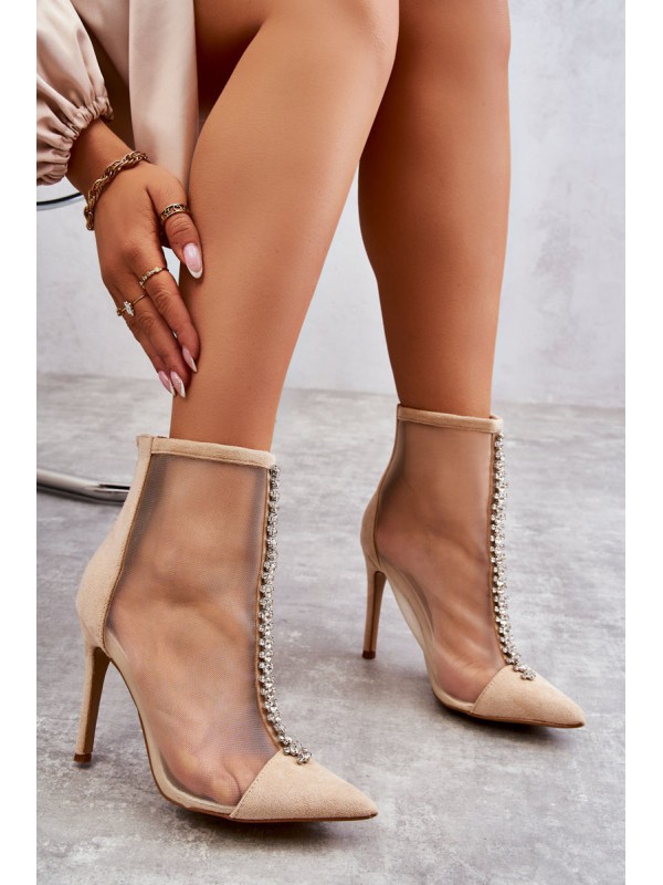 Fashionable Women's Stiletto Boots With Mesh Beige Rummi