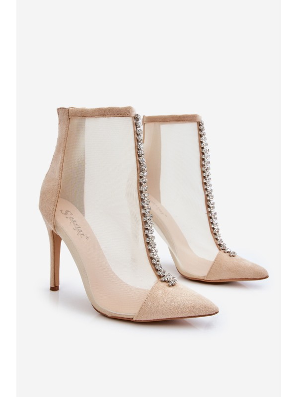 Fashionable Women's Stiletto Boots With Mesh Beige Rummi