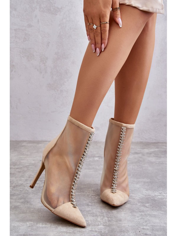 Fashionable Women's Stiletto Boots With Mesh Beige Rummi