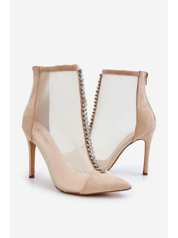 Fashionable Women's Stiletto Boots With Mesh Beige Rummi