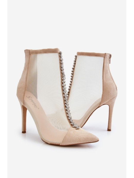 Fashionable Women's Stiletto Boots With Mesh Beige Rummi