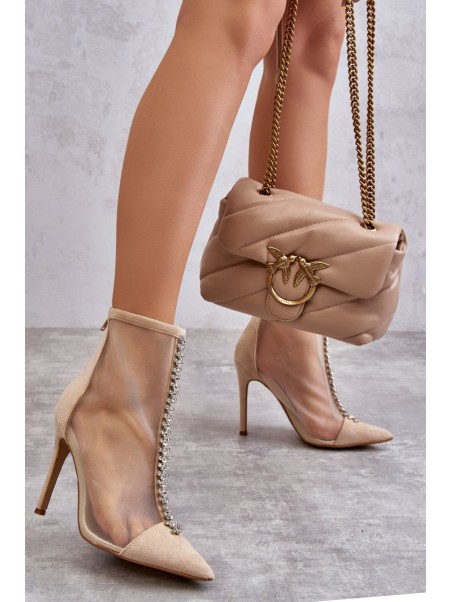 Fashionable Women's Stiletto Boots With Mesh Beige Rummi