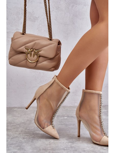 Fashionable Women's Stiletto Boots With Mesh Beige Rummi