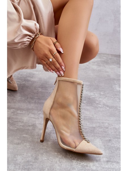 Fashionable Women's Stiletto Boots With Mesh Beige Rummi