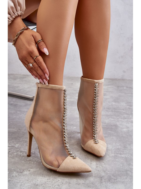 Fashionable Women's Stiletto Boots With Mesh Beige Rummi