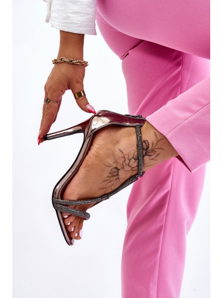 Elegant Sandals On A High Heel With Rhinestones Silver Jenesis