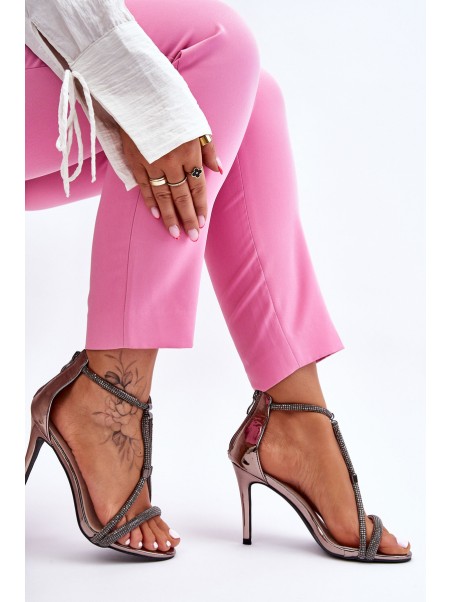 Elegant Sandals On A High Heel With Rhinestones Silver Jenesis