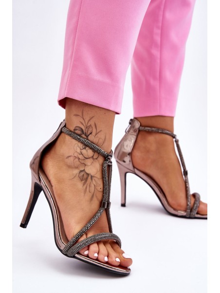 Elegant Sandals On A High Heel With Rhinestones Silver Jenesis