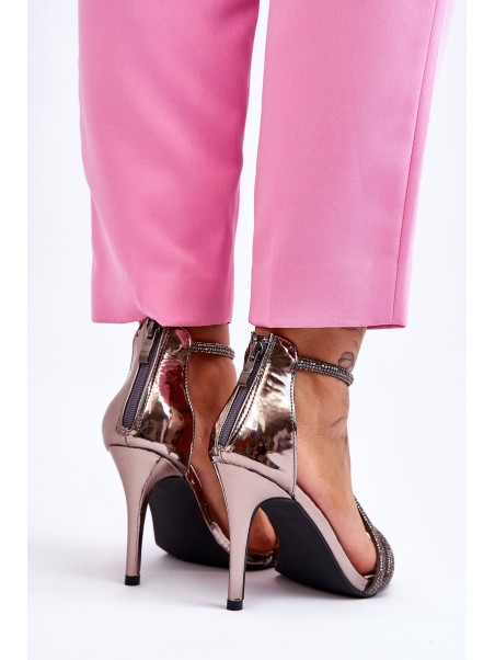 Elegant Sandals On A High Heel With Rhinestones Silver Jenesis