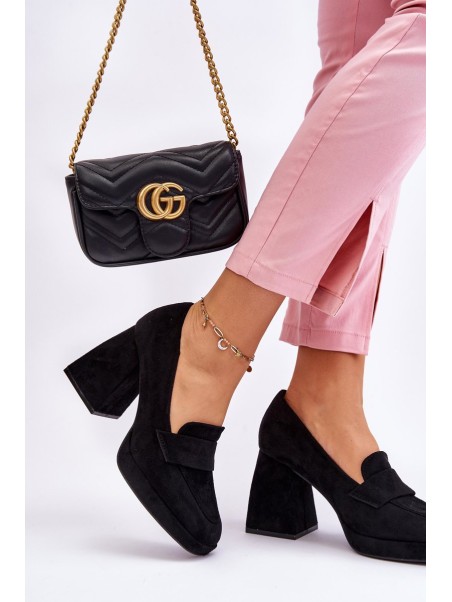 Suede Pumps On A Chunky Heel And Platform Black Adriel
