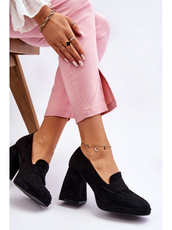 Suede Pumps On A Chunky Heel And Platform Black Adriel