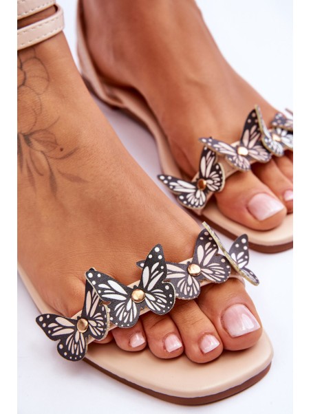 Women's Sandals With Decorative Butterflies Beige Jeane