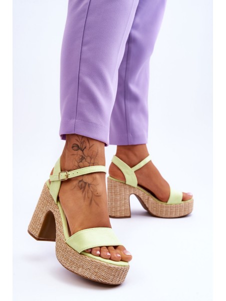 Comfortable Suede Sandals On A Chunky Heel Light green Elishia