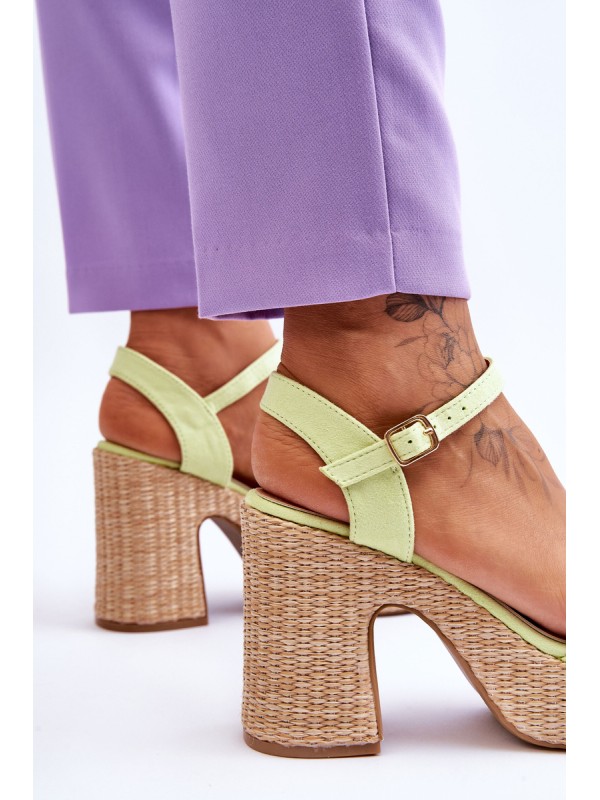 Comfortable Suede Sandals On A Chunky Heel Light green Elishia